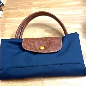 Longchamp Elegant Navy and Brown Handbag